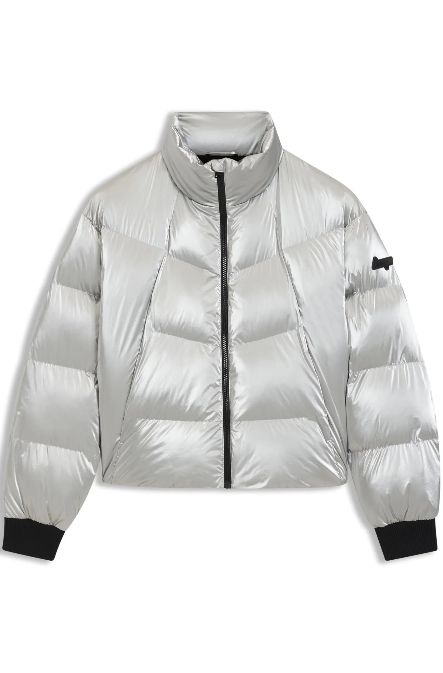 Hochglänzende Steppjacke mit Logo-Aufnäher aus Silikon