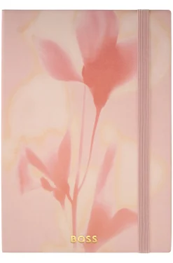 Holographic floral-print notebook with elastic closure