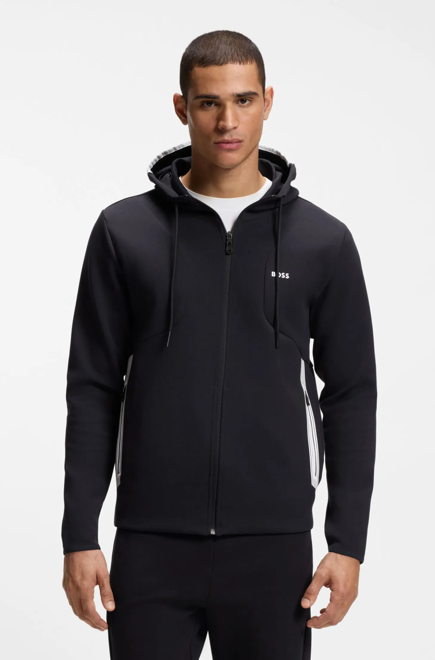 Hoodie aus Baumwoll-Mix mit Reißverschluss und Kontrast-Details