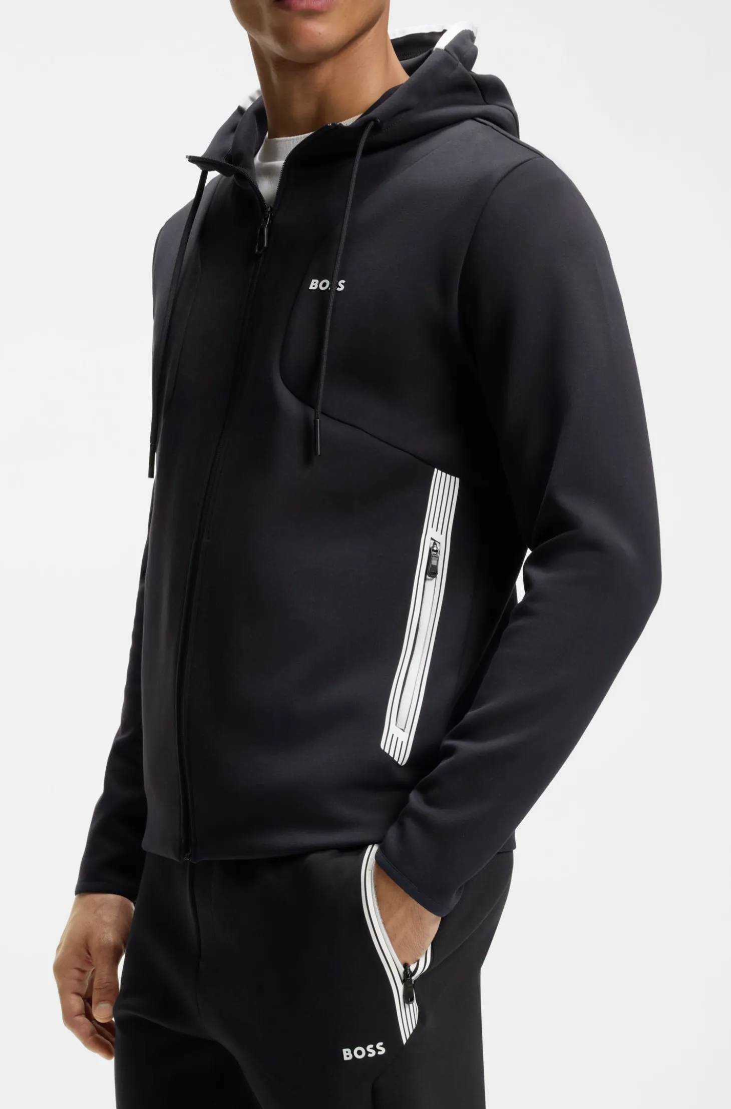 Hoodie aus Baumwoll-Mix mit Reißverschluss und Kontrast-Details