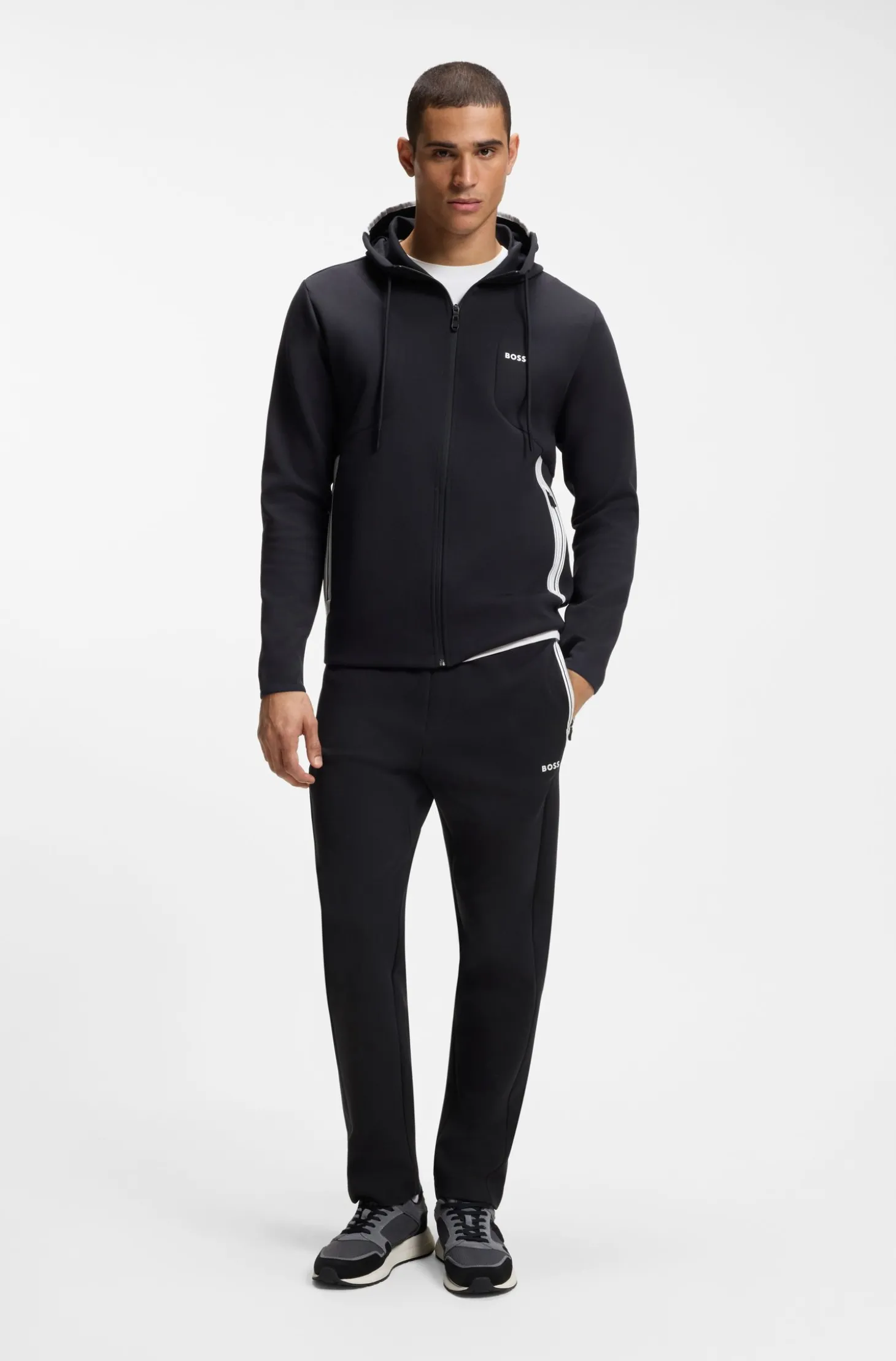 Hoodie aus Baumwoll-Mix mit Reißverschluss und Kontrast-Details