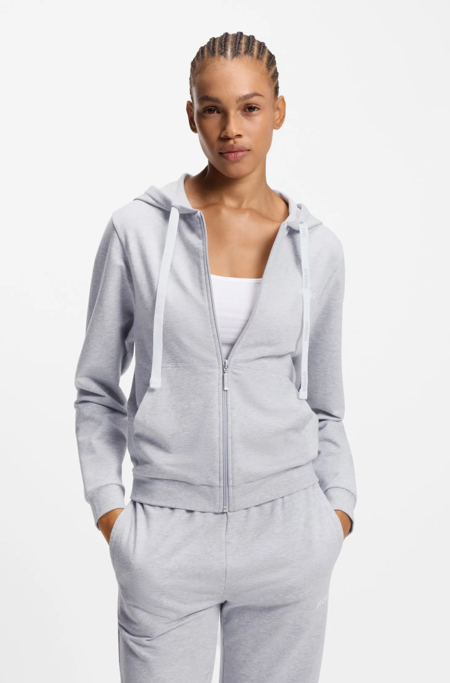 Hoodie aus Baumwoll-Mix mit Reißverschluss und Logo-Detail
