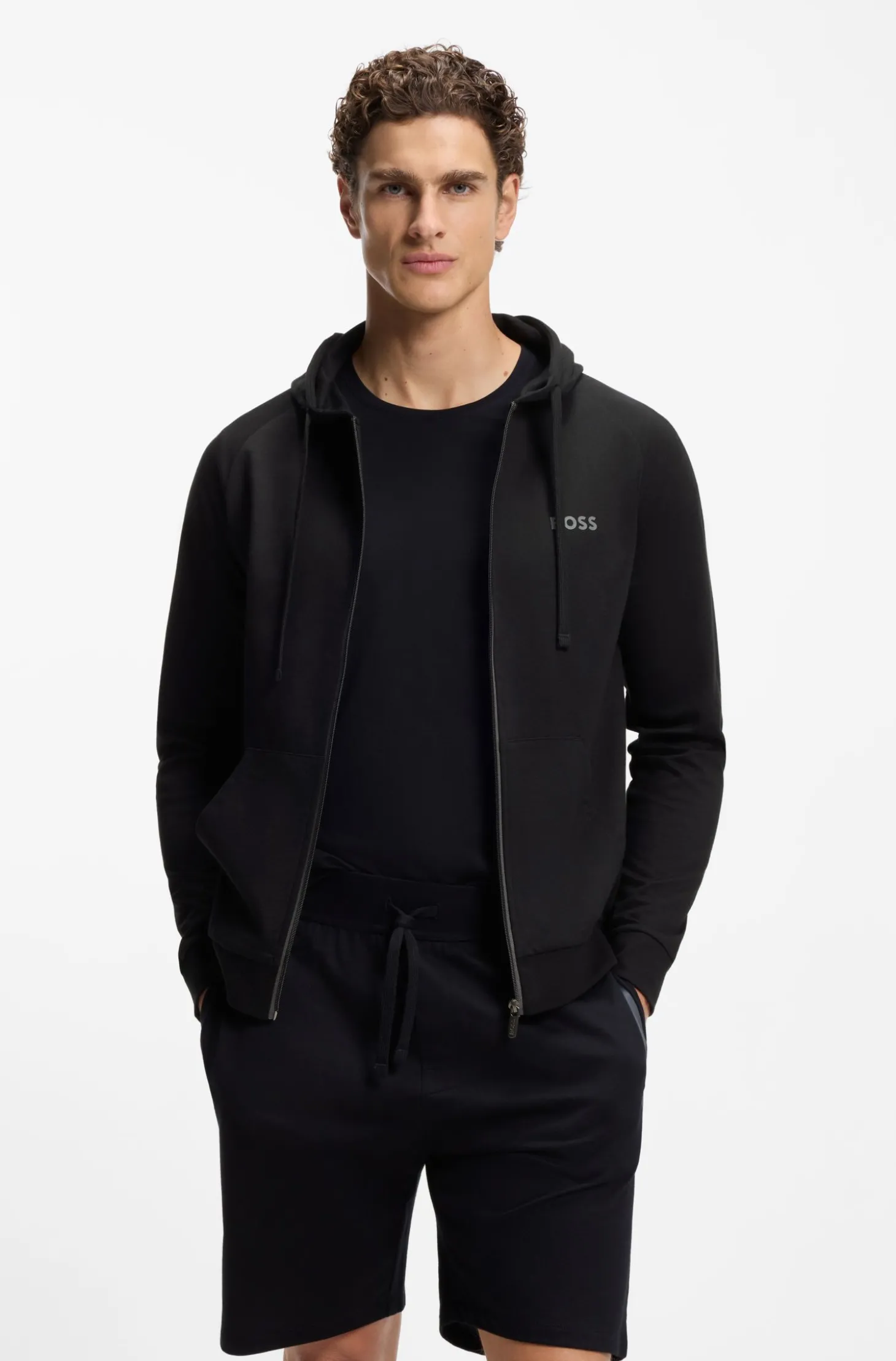 Hoodie aus Baumwoll-Terry mit kontrastfarbenem Reißverschluss