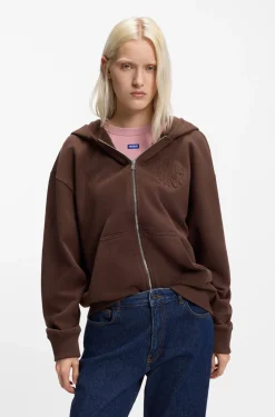 Hoodie aus Baumwoll-Terry mit Reißverschluss und Logo-Prägungen