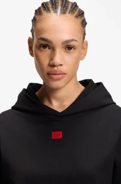 Hoodie aus Stretch-Jersey mit rotem Logo-Label