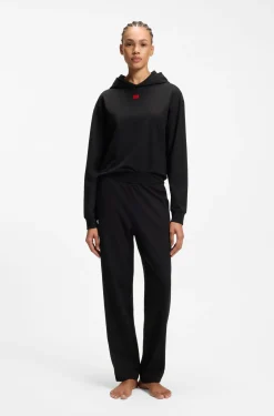 Hoodie aus Stretch-Jersey mit rotem Logo-Label