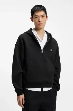 Hoodie aus strukturiertem Baumwoll-Mix mit Reißverschluss am Kragen