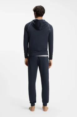 Hoodie mit Reißverschluss aus Stretch-Baumwolle mit Kontrastpaspeln