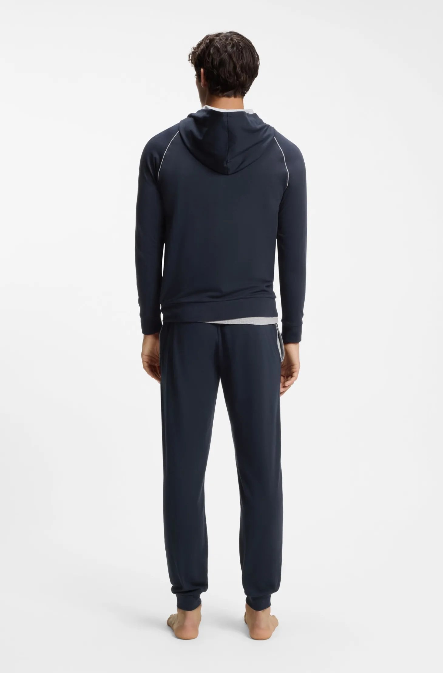 Hoodie mit Reißverschluss aus Stretch-Baumwolle mit Kontrastpaspeln