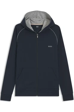 Hoodie mit Reißverschluss aus Stretch-Baumwolle mit Kontrastpaspeln