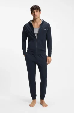 Hoodie mit Reißverschluss aus Stretch-Baumwolle mit Kontrastpaspeln