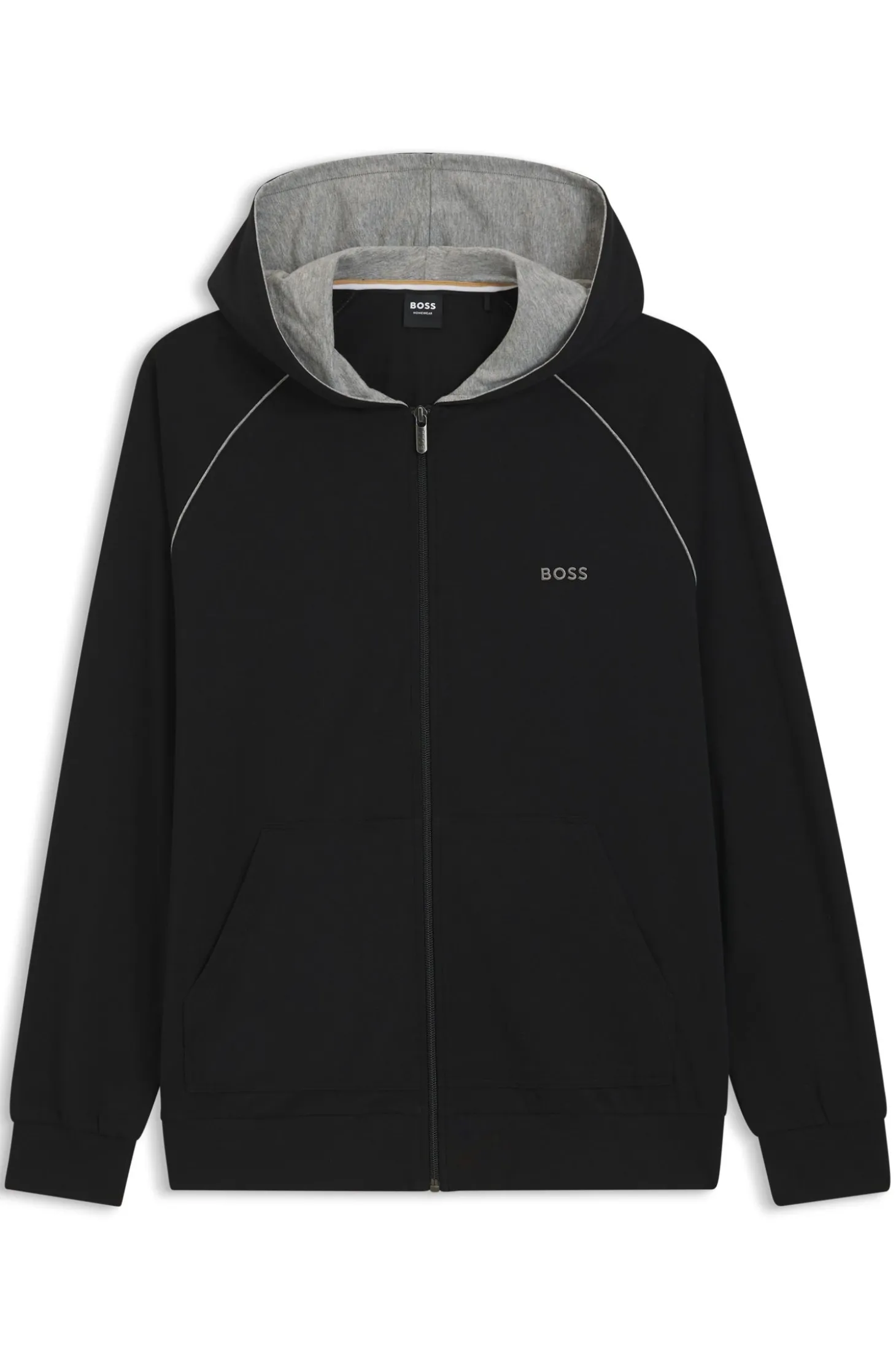 Hoodie mit Reißverschluss aus Stretch-Baumwolle mit Kontrastpaspeln