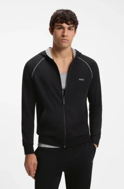 Hoodie mit Reißverschluss aus Stretch-Baumwolle mit Kontrastpaspeln