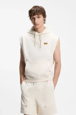 Hoodie ohne Ärmel aus Baumwoll-Terry mit Logo-Aufnäher