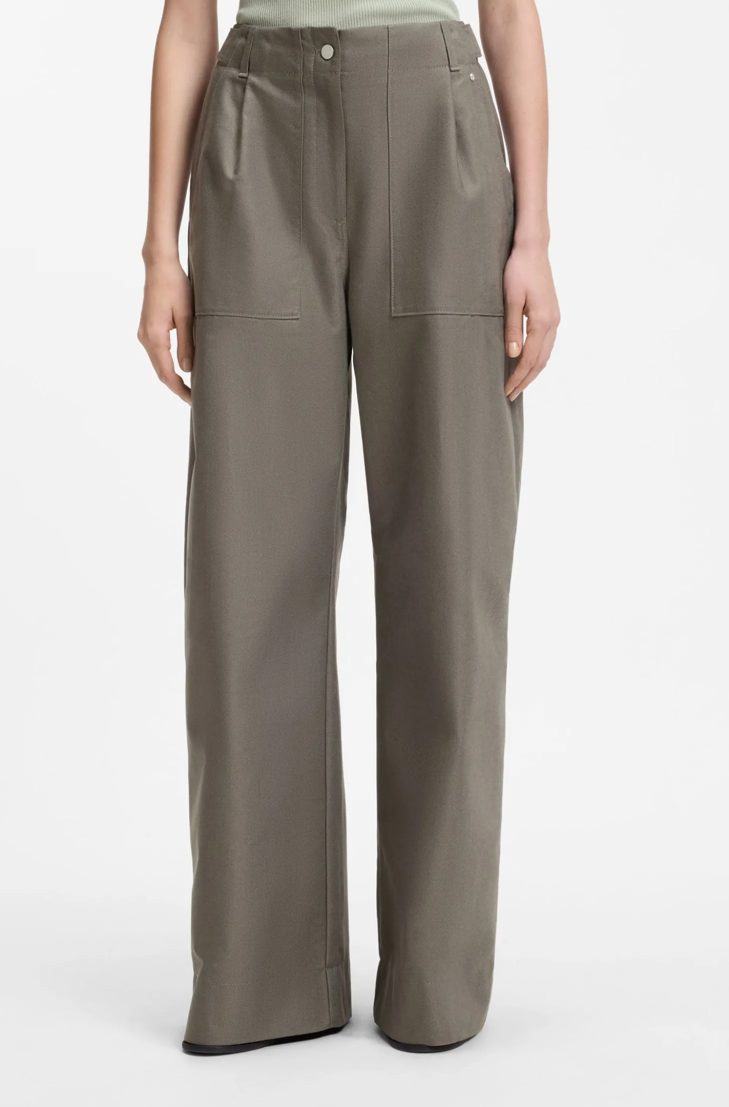 Hose aus Baumwoll-Denim mit weitem Beinverlauf