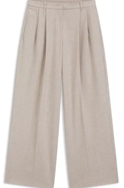 Hose aus meliertem Flanell mit weitem Beinverlauf und Bundfalten vorne