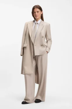 Hose aus meliertem Flanell mit weitem Beinverlauf und Bundfalten vorne