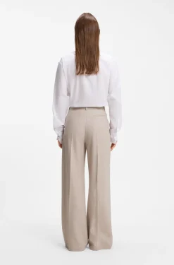 Hose aus meliertem Flanell mit weitem Beinverlauf und Bundfalten vorne