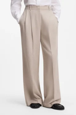 Hose aus meliertem Flanell mit weitem Beinverlauf und Bundfalten vorne