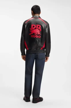 HUGO x RB Lederjacke mit Stier-Motiven