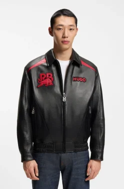 HUGO x RB Lederjacke mit Stier-Motiven