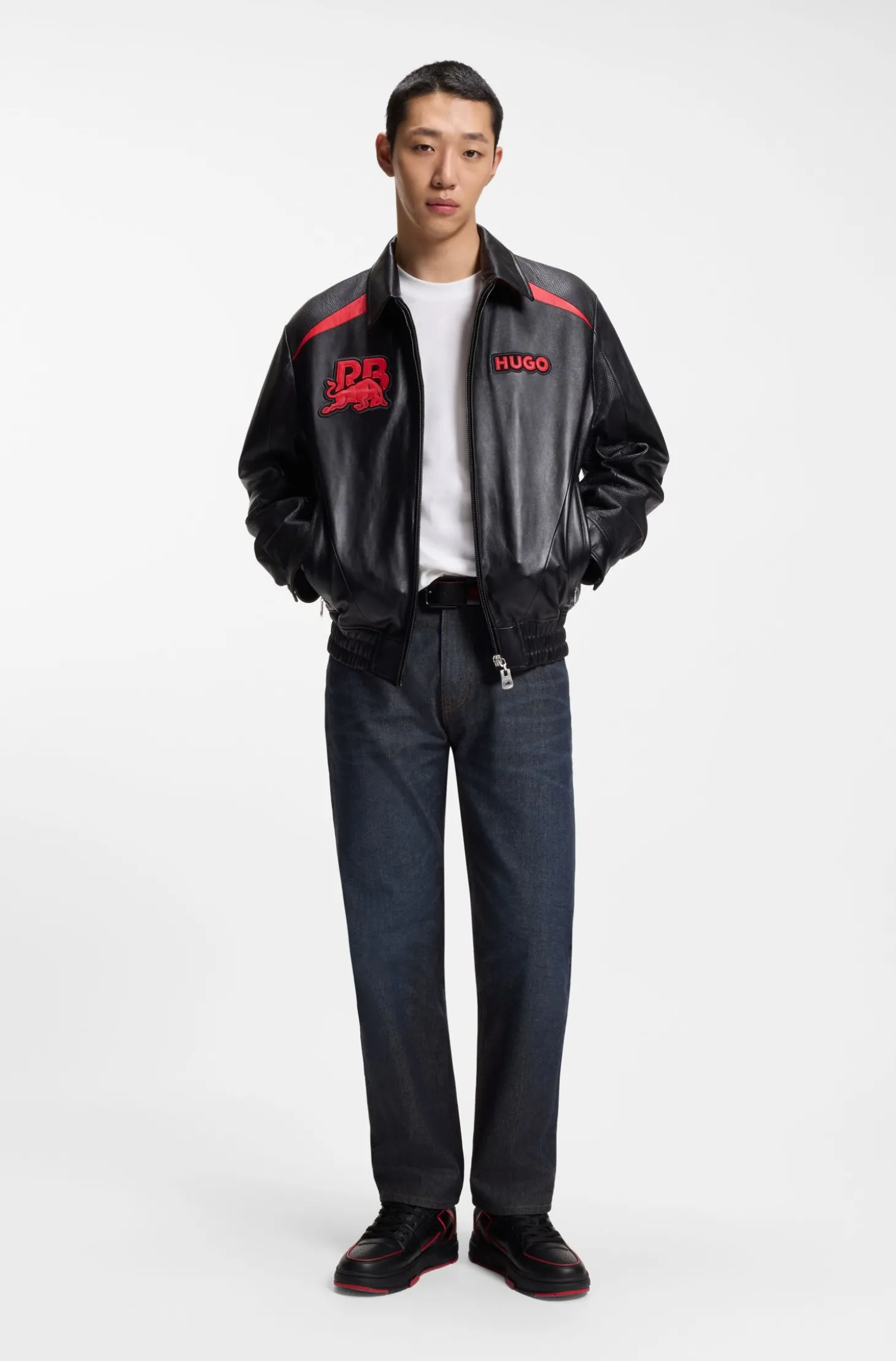 HUGO x RB Regular-Fit Jeans aus blauem Denim