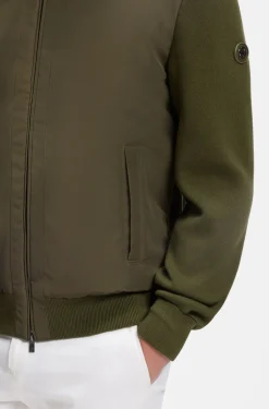 Hybrid-Jacke aus Baumwoll-Strick mit Bomberkragen