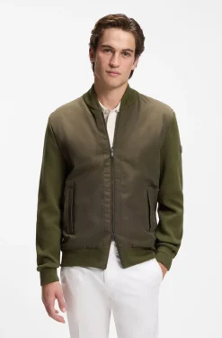 Hybrid-Jacke aus Baumwoll-Strick mit Bomberkragen
