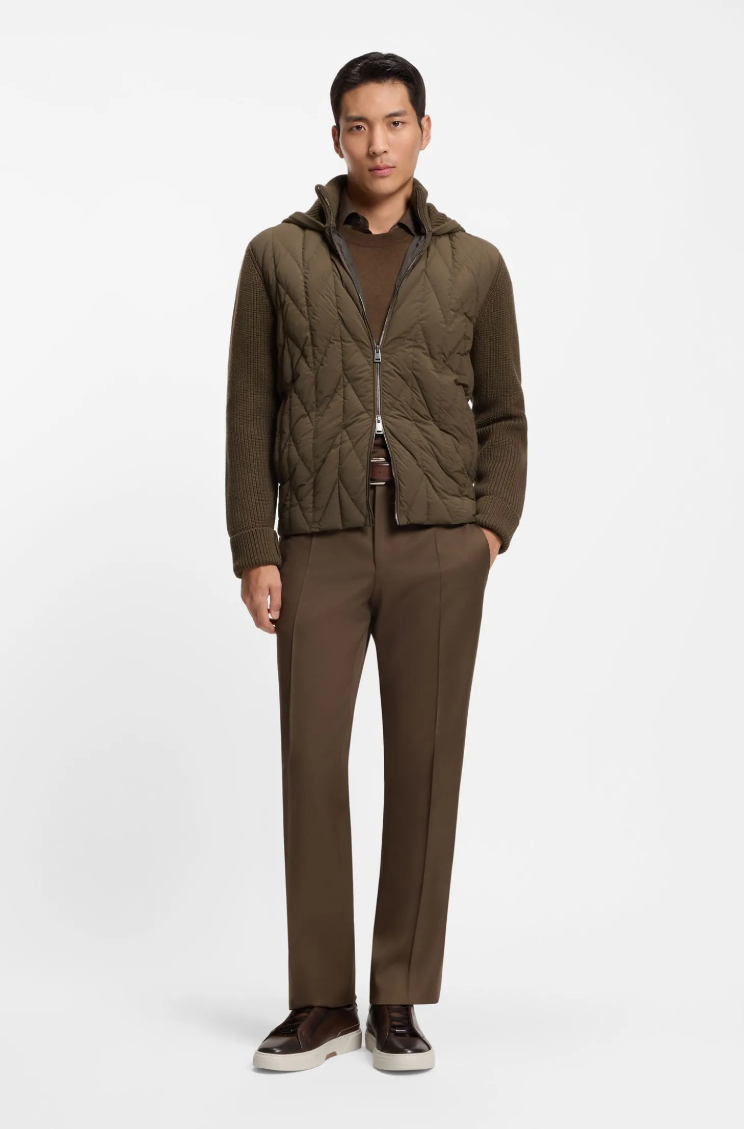 Hybrid-Jacke mit Wollärmeln und Daunenfüllung vorn
