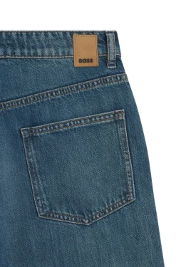 Indigoblaue Boyfriend-Fit Jeans aus Baumwollgemisch