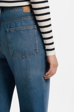 Indigoblaue Boyfriend-Fit Jeans aus Baumwollgemisch