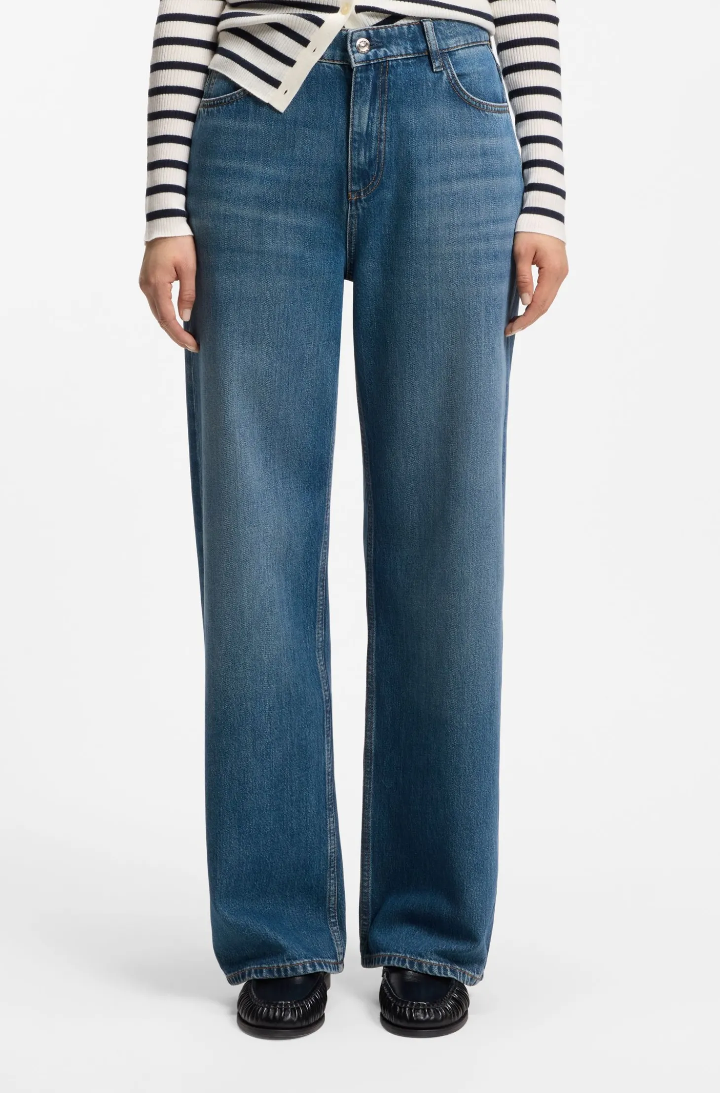 Indigoblaue Boyfriend-Fit Jeans aus Baumwollgemisch