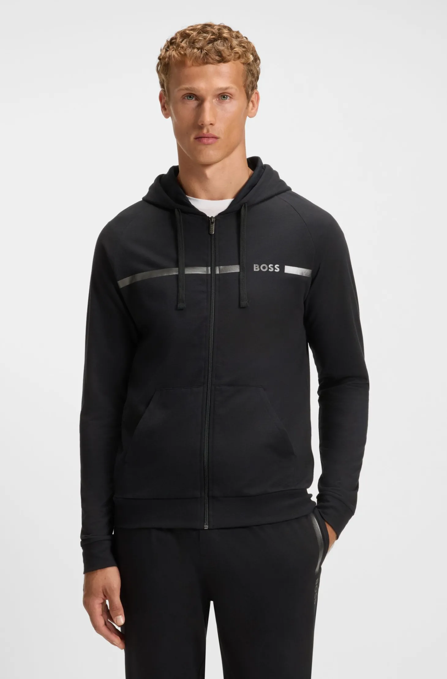 Jacke aus Baumwoll-Terry mit Logo und Streifen