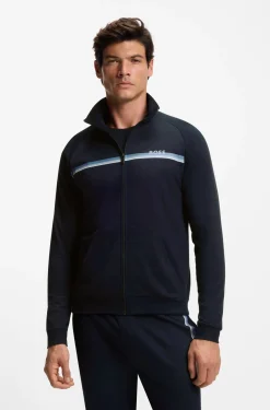 Jacke aus Baumwoll-Terry mit Streifen und Logo