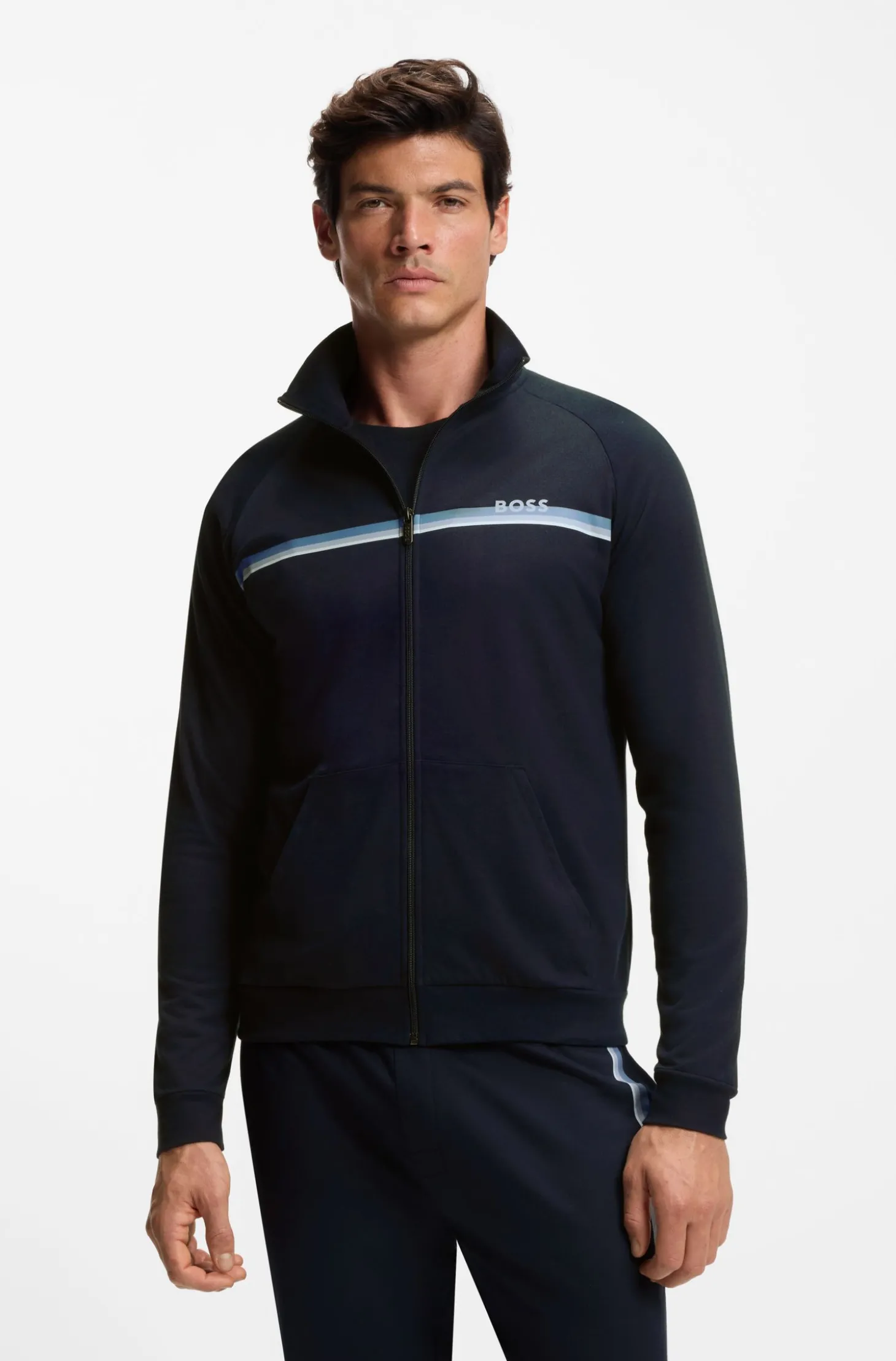 Jacke aus Baumwoll-Terry mit Streifen und Logo