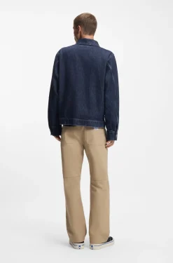 Jacke aus blauem Denim mit Reißverschluss und Brusttasche