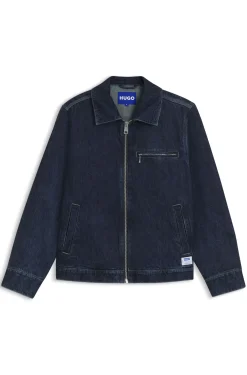 Jacke aus blauem Denim mit Reißverschluss und Brusttasche