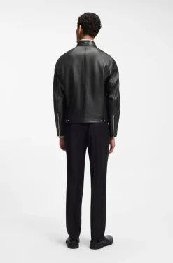 Jacke aus genarbtem Leder mit Logo-Details