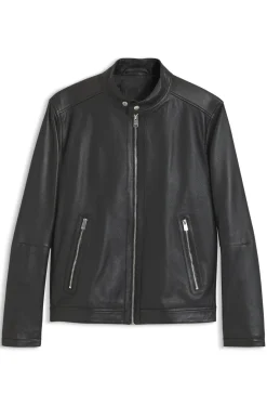 Jacke aus genarbtem Leder mit Logo-Details