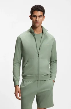 Jacke aus Stretch-Baumwolle mit Reißverschluss und Kontrast-Paspeln
