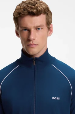 Jacke aus Stretch-Baumwolle mit Reißverschluss und Kontrast-Paspeln
