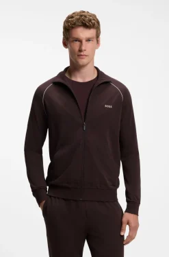 Jacke aus Stretch-Baumwolle mit Reißverschluss und Kontrast-Paspeln