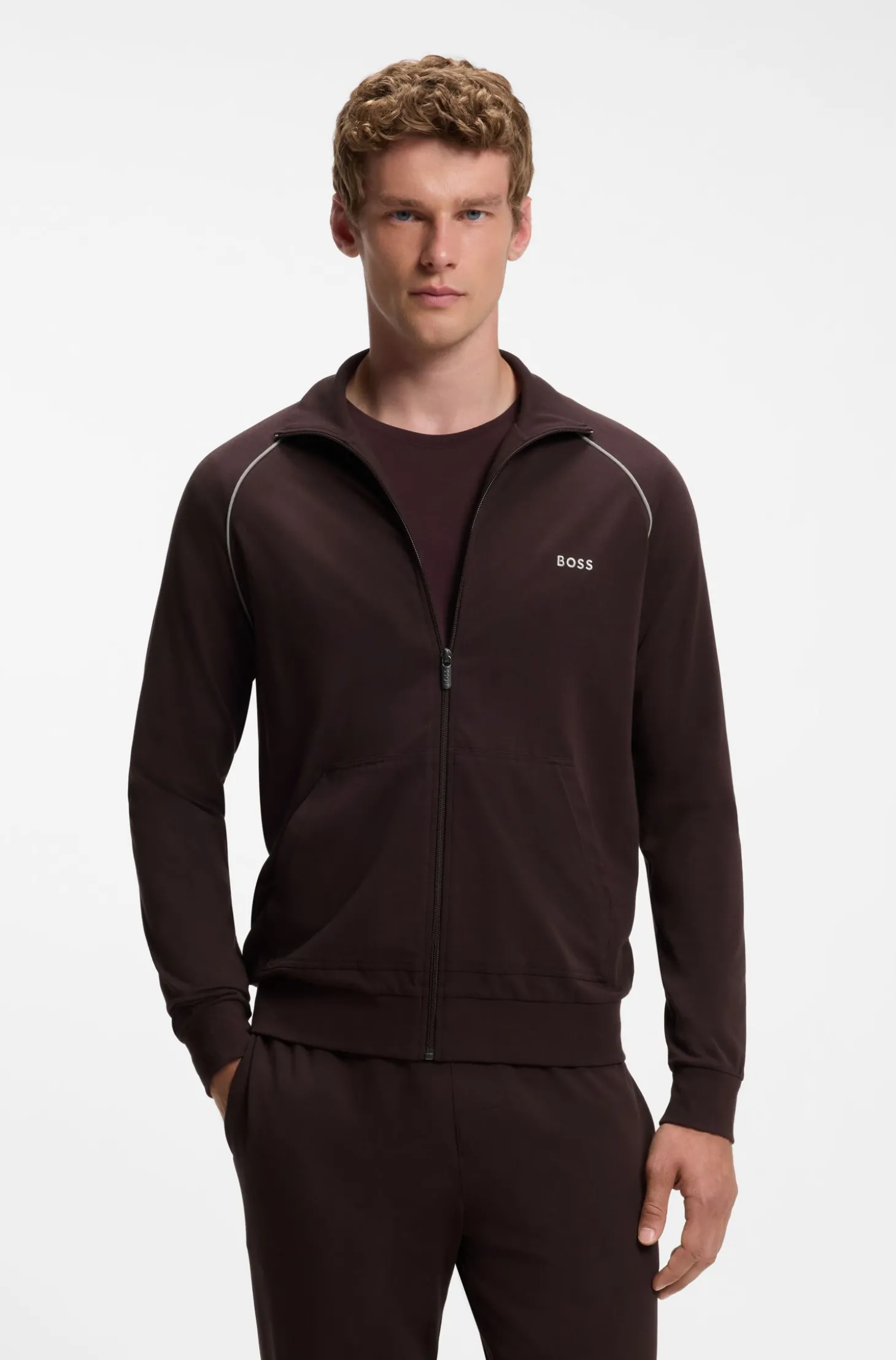 Jacke aus Stretch-Baumwolle mit Reißverschluss und Kontrast-Paspeln