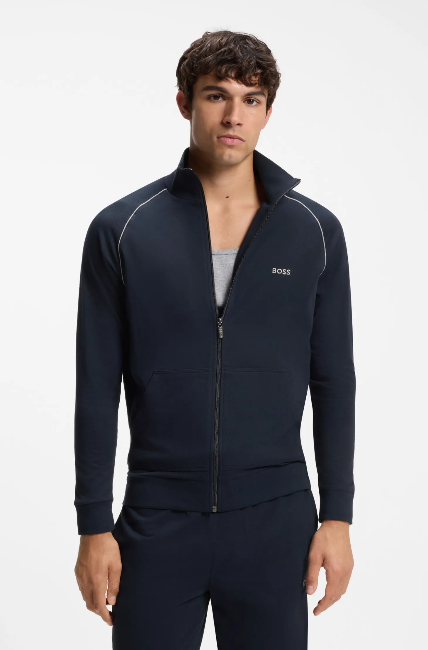 Jacke aus Stretch-Baumwolle mit Reißverschluss und Logo-Stickerei