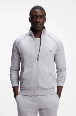 Jacke aus Stretch-Baumwolle mit Reißverschluss und Kontrast-Paspeln