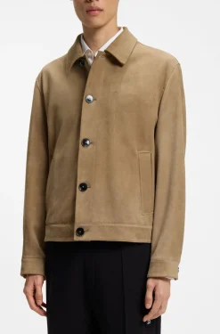 Jacke aus Veloursleder mit abgestepptem Detail an der Brusttasche