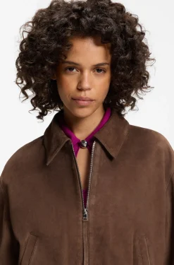 Jacke aus Veloursleder mit gerafftem Saum