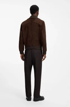 Jacke aus Veloursleder mit Rippbündchen aus Stretch-Baumwolle