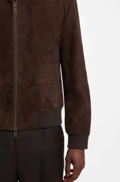 Jacke aus Veloursleder mit Rippbündchen aus Stretch-Baumwolle