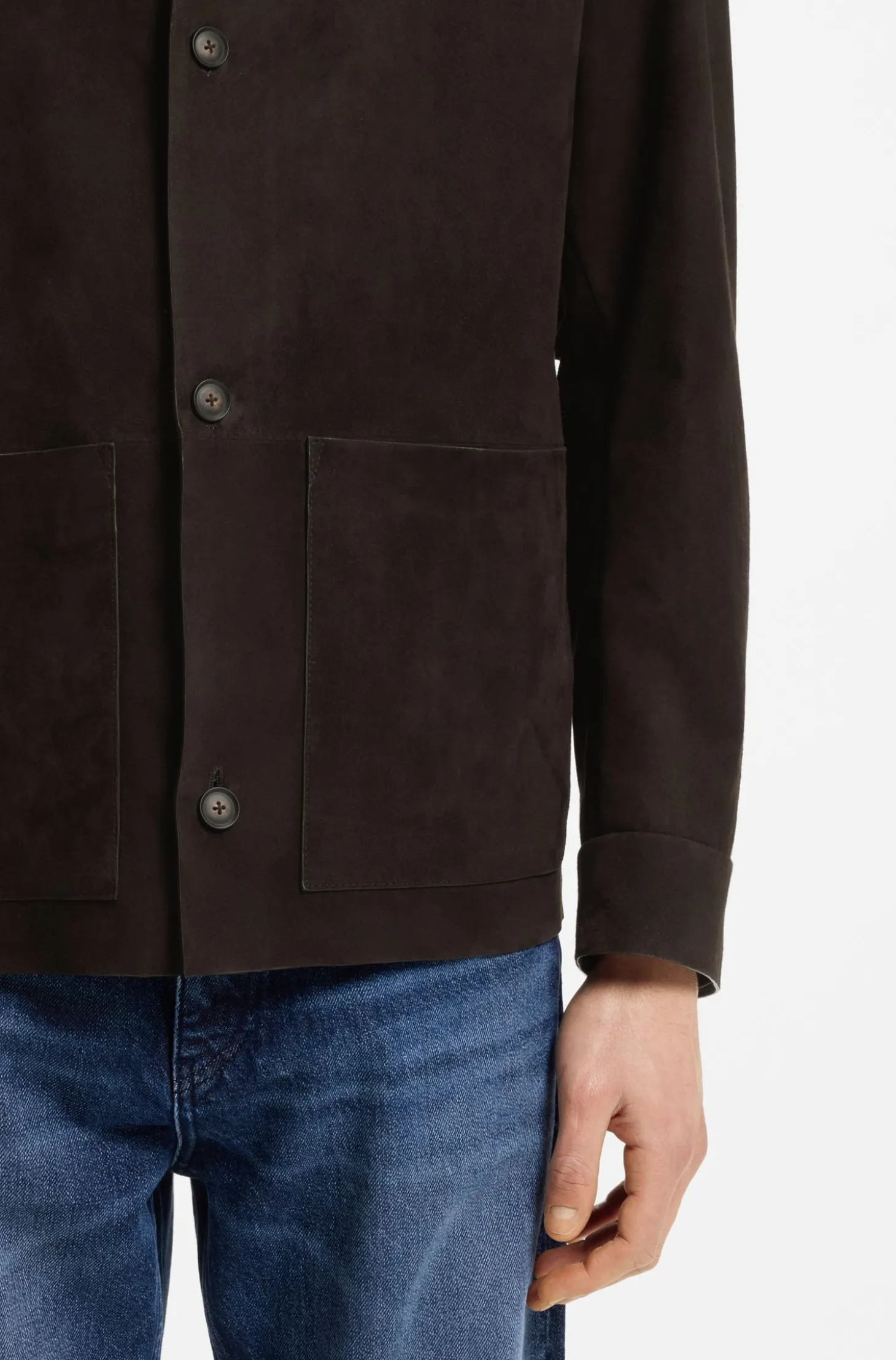 Jacke aus Wildleder mit Knopfleiste und kariertem Futter